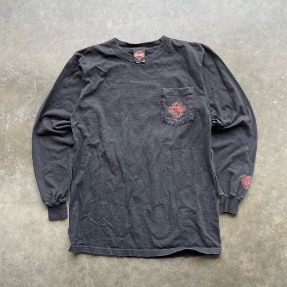 VINTAGE BLACK HARLEY DAVIDSON LONGSLEEVE TEE SHIRT MEDIUM - Picture 3 of 6